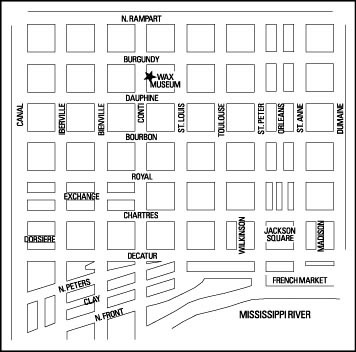 location map of New Orleans Wax Museum